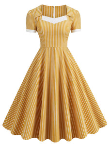 Square Collar Stripe 1950S Vintage Dress