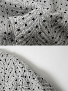Light Grey V Neck Polka Dot Woolen Coat