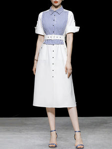 White Striped Short Sleeve 1950S Shirt Dress