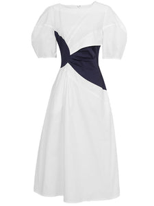 White Puff Sleeve Waist Black Knotted Audrey Hepburn's 1950S Dress