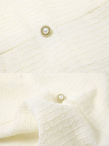 Light Pink Solid Color Puff Long Sleeve V-Neck Pearl 1940S Dress