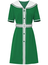 Load image into Gallery viewer, Navy Style Big Collar Salior 1950S Vintage Dress