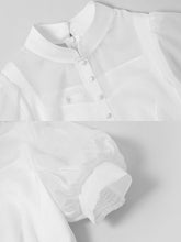 Load image into Gallery viewer, White Stand Collar Puff Sleeve Princess Mermaid Organza Dress