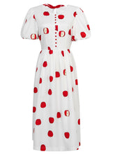 Load image into Gallery viewer, White Crew Neck Printed Red Apple Swing 1950S Dress