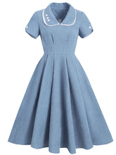 Load image into Gallery viewer, Baby Blue Corduroy Bud Short Sleeves 1950S Vinatge Dress With Pockets