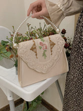 Load image into Gallery viewer, 1950S Blue Embroidered Rose Vintage Pearl Handbag Satin Banquet Bag