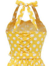 Load image into Gallery viewer, Blue And White Polka Dots Vintage Halter 1950S Dress With Belt