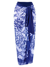 Load image into Gallery viewer, Blue And White Porcelain Retro Style V Neck One Piece With Bathing Suit Wrap Skirt