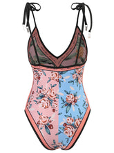 Load image into Gallery viewer, Floral Print Retro Style V Neck One Piece With Bathing Suit Wrap Skirt
