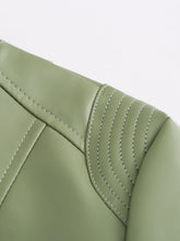 Load image into Gallery viewer, Light Green Long Sleeve PU Leather Motorcycle Jacket For Women