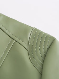 Light Green Long Sleeve PU Leather Motorcycle Jacket For Women