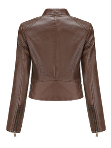 Cool Girl Coat Long Sleeve PU Leather Motorcycle Jacket
