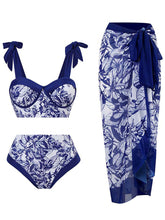 Load image into Gallery viewer, Animal Floral Print Strap Two Pieces With Bathing Suit Wrap Skirt