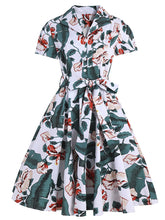 Load image into Gallery viewer, Green 1960S Floral Print Swing Vintage Dress With Belt