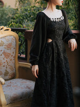 Load image into Gallery viewer, Black Glass Diamond Rose Jacquard Hollow-carved Dress 1950S Hepburn Style Outfits