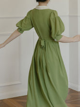 Load image into Gallery viewer, Green Chelsea  Floral Embroidered Collar Audrey Hepburn 1950S Dress