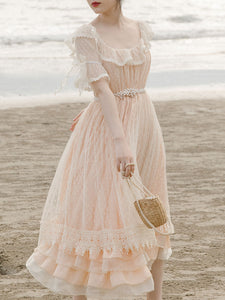 Pink Orange Ruffles Lace Vintage 1950S Swing Victoria's Fairy Dress