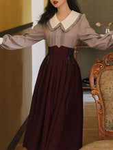 Load image into Gallery viewer, 1950S Vintage Peter Pan Puffed Sleeve Shirt And Striped Jacquard Swing Skirt Set