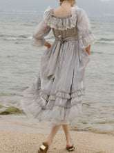 Load image into Gallery viewer, Grey Ruffles Puff Sleeve Lace Vintage 1950S Swing Victoria&#39;s Fairy Dress