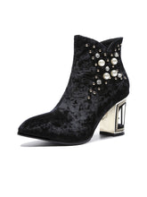 Load image into Gallery viewer, 7CM Luxury Pearls And Diamonds Chunky High Heel Bootie Vintage Shoes