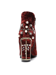 9CM Luxury Pearls And Diamonds Flowers Chunky High Heel Bootie Vintage Shoes