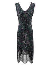 Load image into Gallery viewer, 4 Colors 1920s V Neck Sequined Flapper Dress