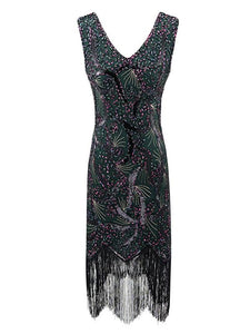 4 Colors 1920s V Neck Sequined Flapper Dress