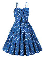 Load image into Gallery viewer, Blue And White Polka Dots Big Bow Swing Dress