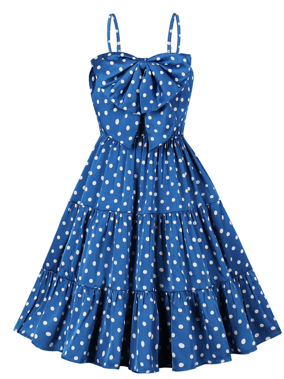 Blue And White Polka Dots Big Bow Swing Dress