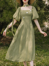Load image into Gallery viewer, Green The Wonderful Wizard of Oz Flowers Vintage Swing Dress With Ribbon Scarf