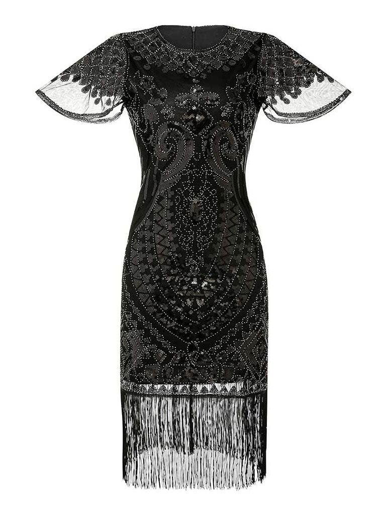 6 Colors Short Sleeve 1920s Sequined Flapper Dress