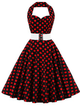 Load image into Gallery viewer, Black Ladybug Off the Shoulder High Waist Halter 1950 Dress