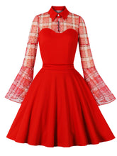 Load image into Gallery viewer, Green Plaid Trumpet Sleeves 1950S Vintage Dress