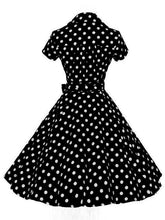 Load image into Gallery viewer, Green Elegant High Waist V Neck Short Sleeve Dots Vintage Dress