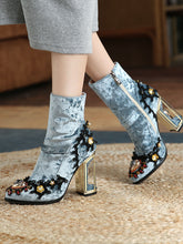 Load image into Gallery viewer, 10CM Lace Chunky High Heel Bootie Vintage Shoes