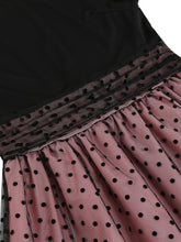 Load image into Gallery viewer, Black Crew Neck Polka Dots Embroidered Short Sleeve 50S Swing Dress