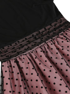 Black Crew Neck Polka Dots Embroidered Short Sleeve 50S Swing Dress