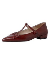 Load image into Gallery viewer, Women&#39;s Flat Heel Pointed Toe Hollow Belt Leather Vintage Shoes