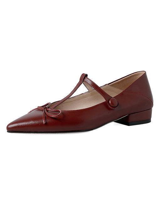 Women's Flat Heel Pointed Toe Hollow Belt Leather Vintage Shoes