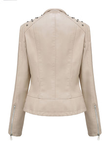 Rivet Long Sleeve PU Leather Motorcycle Jacket