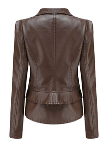 Cool Girl Coat Long Sleeve PU Leather Motorcycle Jacket With Detachable Hem