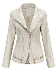 Light Green Long Sleeve PU Leather Motorcycle Jacket