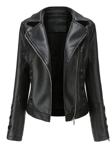 Black Weave Long Sleeve PU Leather Motorcycle Jacket