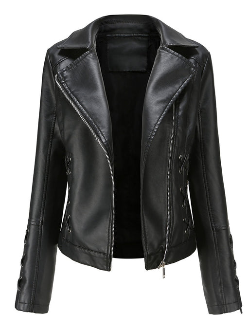 Black Weave Long Sleeve PU Leather Motorcycle Jacket