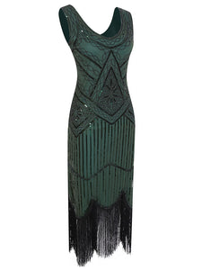 2 Colors 1920s V Neck Sequined Flapper Dress