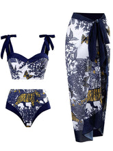 Load image into Gallery viewer, Animal Floral Print Strap Two Pieces With Bathing Suit Wrap Skirt