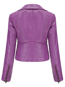 Crop Coat Long Sleeve PU Leather Motorcycle Jacket For Women