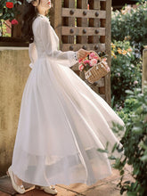 Load image into Gallery viewer, Yellow Flower Embroidered Puff Long Sleeve Edwardian Revival Dress