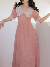 Load image into Gallery viewer, Pink Lace Collar Puff Sleeve Vintage 1950S Dress