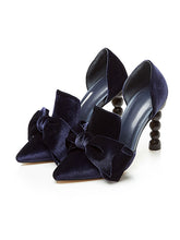 Load image into Gallery viewer, Big Bow Velvet Cylindrical Heel Pointed Toe Vinatge Shoes